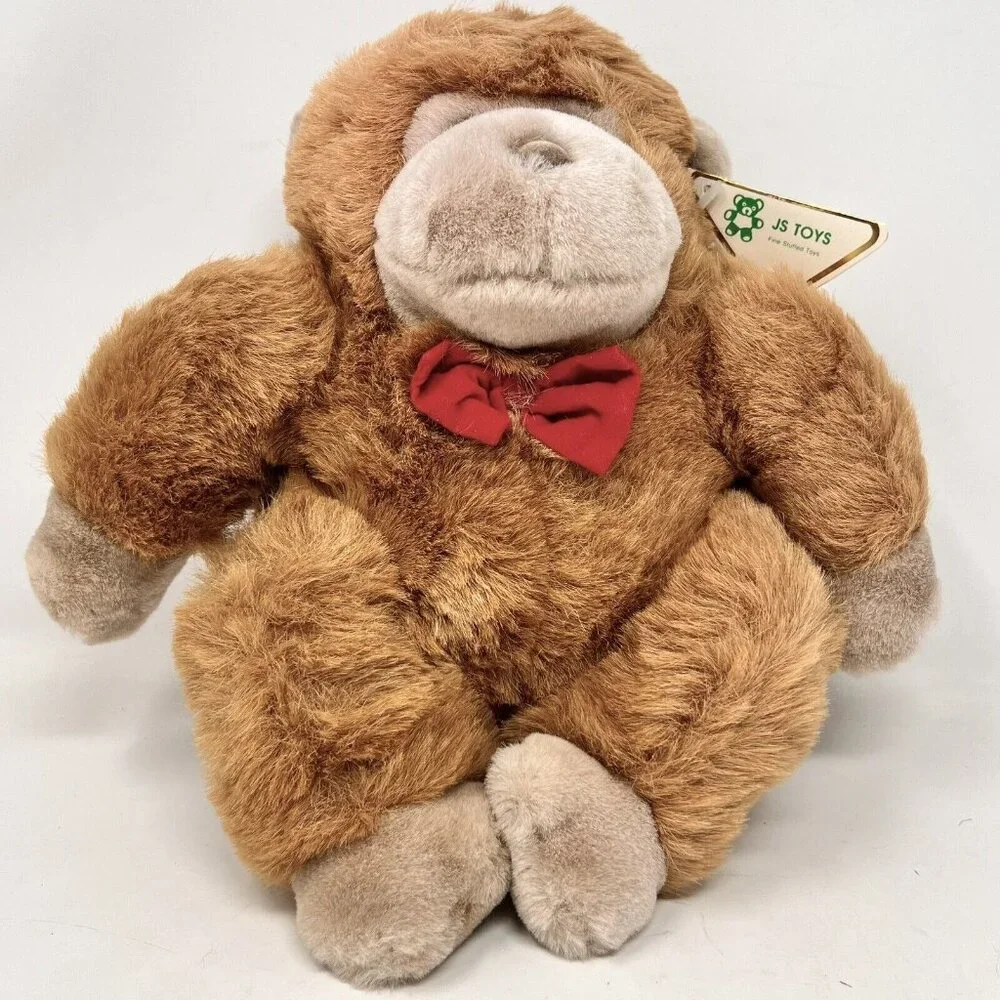 Vintage JS Toys Bow Tie Monkey Plush‎ Stuffed Gorilla Petal Plush With Tag